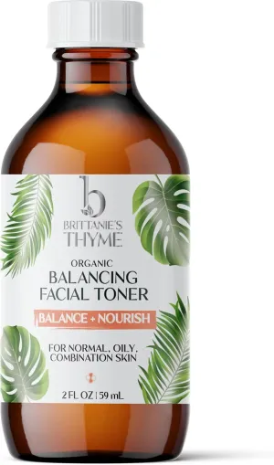Brittanie's Thyme Organic Balancing Witch Hazel Facial Toner, 4 oz | Peppermint & Sweet Orange Oils Relieve & Calm Complexion | Gentle, Fast Acting Toner