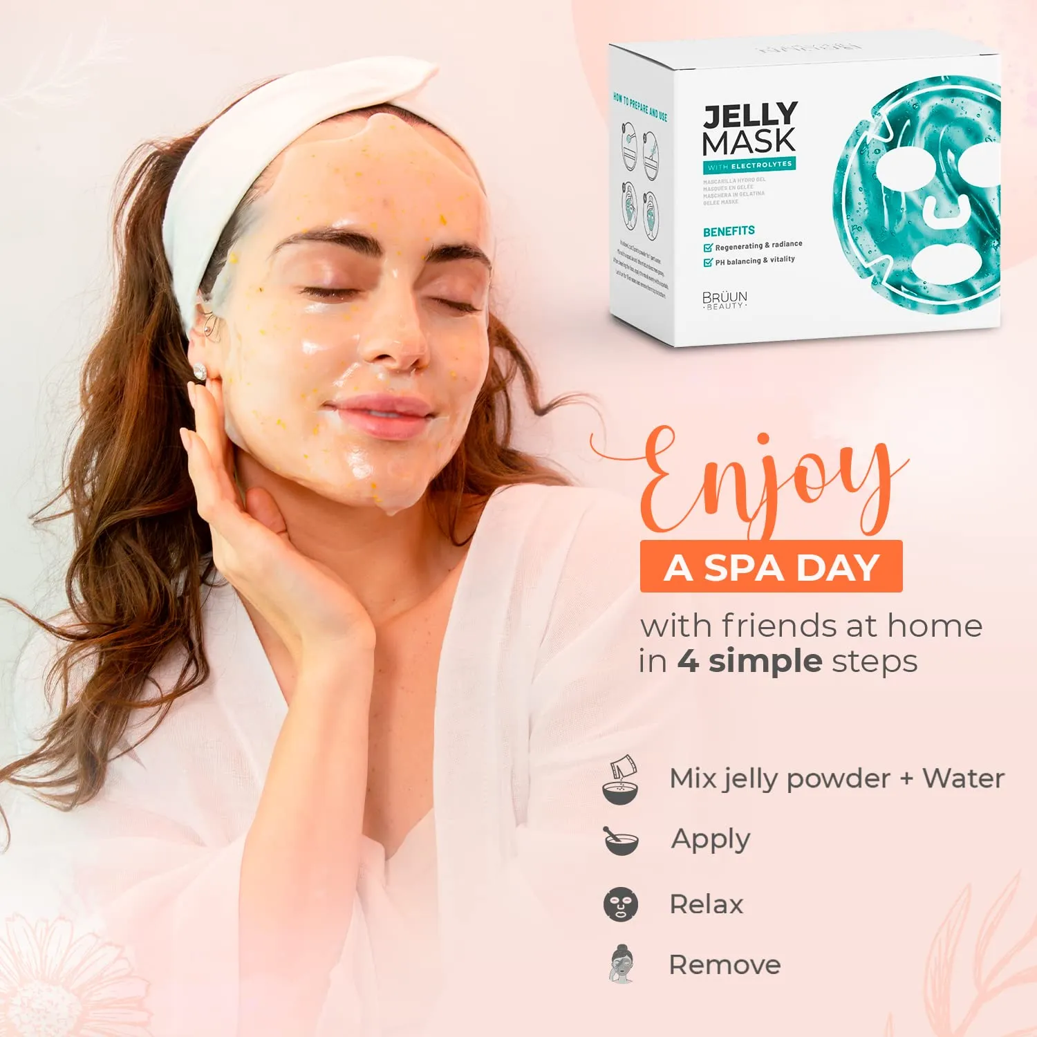 BRÜUN Peel-Off Jelly Mask Hydrating Premium Modeling Rubber Mask Spa Set - 10 Treatments (24k Gold, Lavender, Kiwi, Peppermint, Egyptian Rose, Matcha, Chamomile, Tea tree, Jazmine)