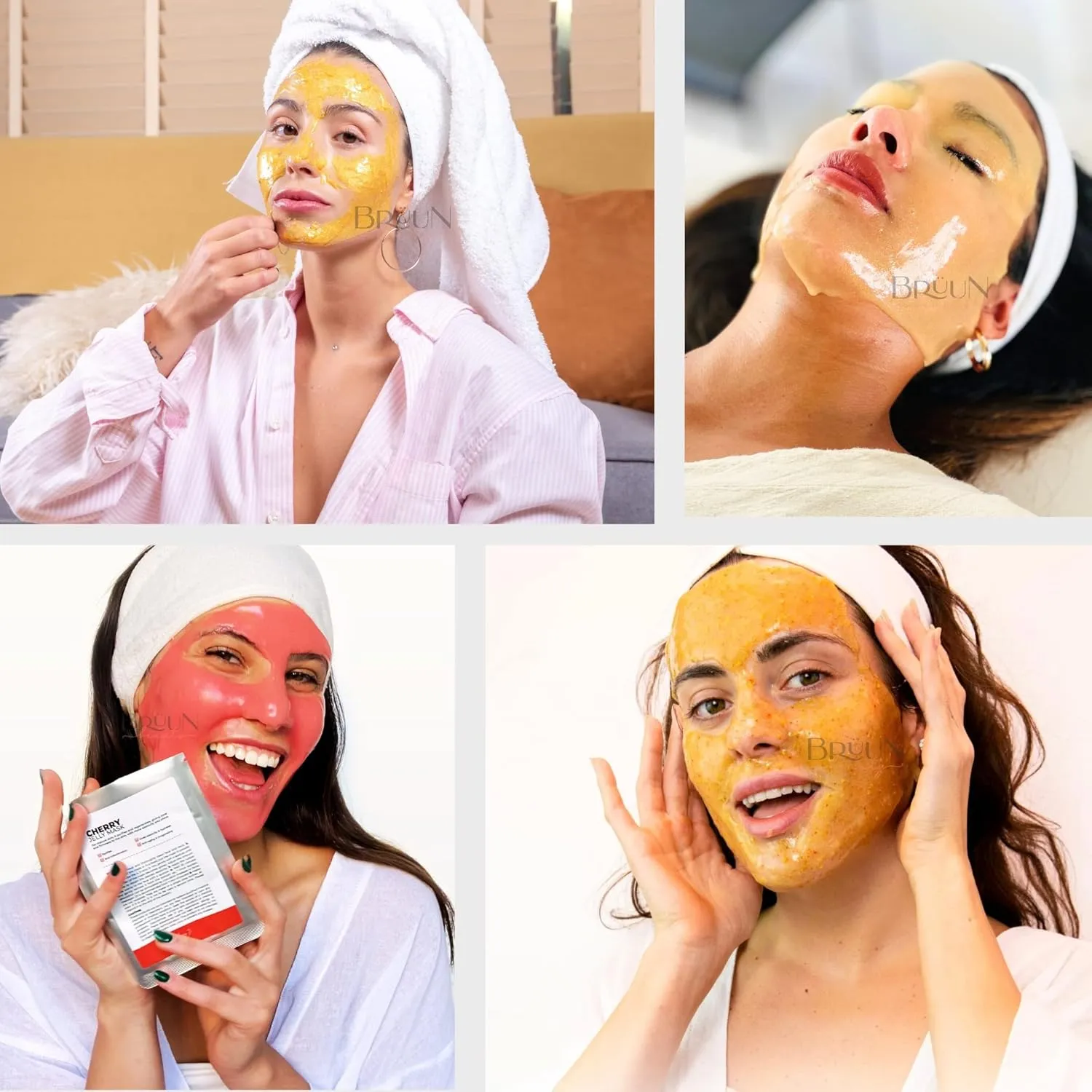 BRÜUN Peel-Off Jelly Mask Hydrating Premium Modeling Rubber Mask Spa Set - 10 Treatments (24k Gold, Lavender, Kiwi, Peppermint, Egyptian Rose, Matcha, Chamomile, Tea tree, Jazmine)