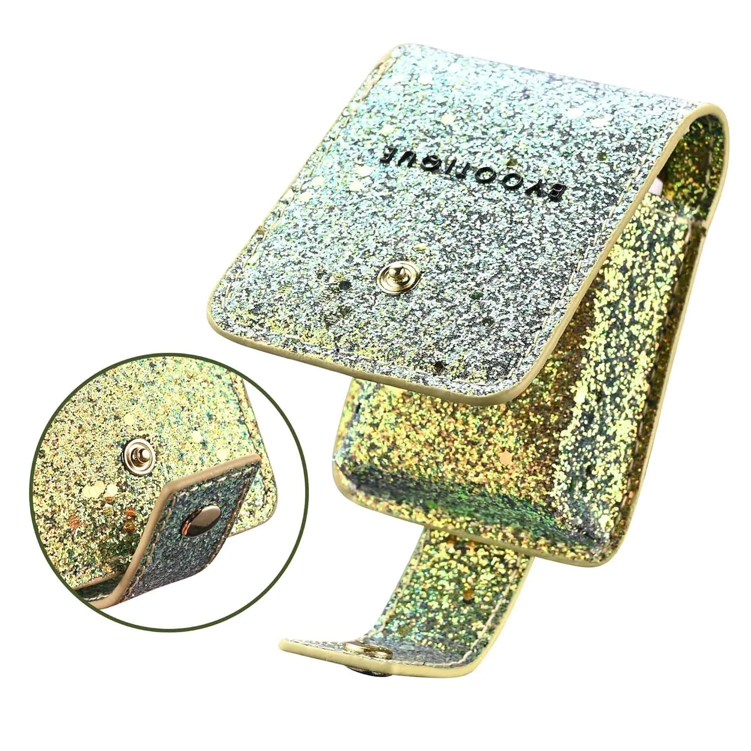 BYOOTIQUE Makeup Lipstick Case with Mirror Portable Lip Gloss Cosmetic Pouch Lipstick Holder Makeup Organizer Makeup Bag for Purse Mini Bag Travel, Glitter Green
