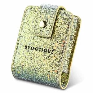 BYOOTIQUE Makeup Lipstick Case with Mirror Portable Lip Gloss Cosmetic Pouch Lipstick Holder Makeup Organizer Makeup Bag for Purse Mini Bag Travel, Glitter Green