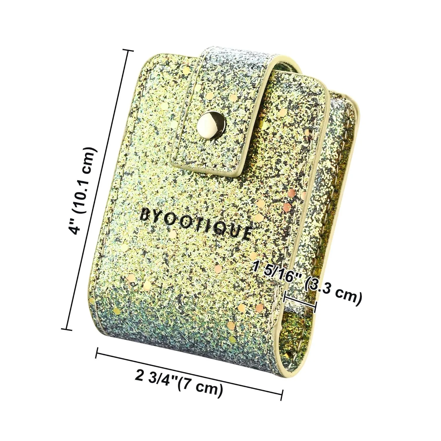 BYOOTIQUE Makeup Lipstick Case with Mirror Portable Lip Gloss Cosmetic Pouch Lipstick Holder Makeup Organizer Makeup Bag for Purse Mini Bag Travel, Glitter Green