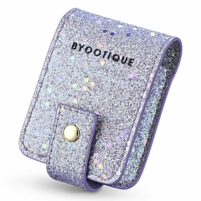 BYOOTIQUE Makeup Lipstick Case Portable Lip Gloss Cosmetic Pouch Lipstick Holder Makeup Organizer with Built-in Mirror Makeup Bag for Purse Mini Bag Travel, Glitter Purple