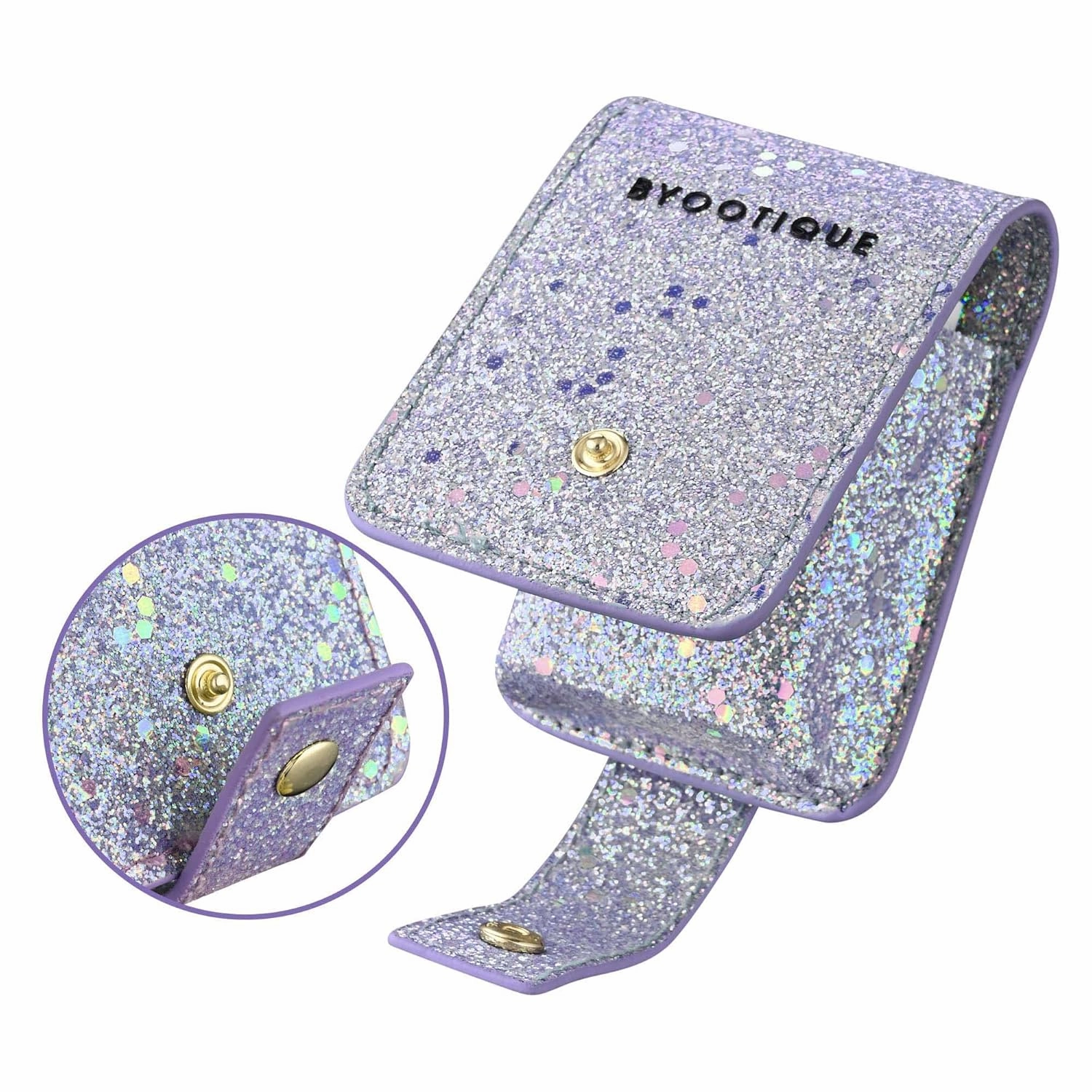 BYOOTIQUE Makeup Lipstick Case Portable Lip Gloss Cosmetic Pouch Lipstick Holder Makeup Organizer with Built-in Mirror Makeup Bag for Purse Mini Bag Travel, Glitter Purple