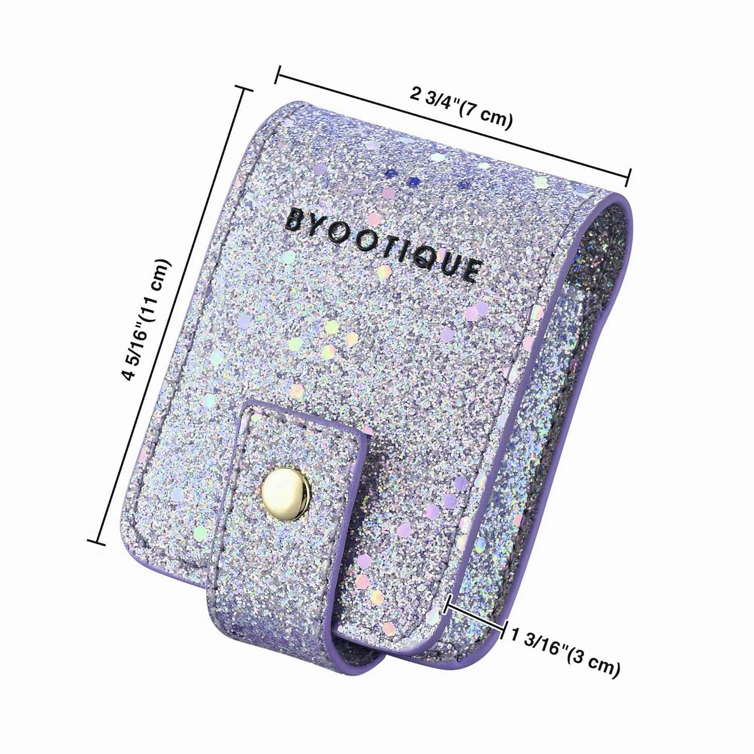 BYOOTIQUE Makeup Lipstick Case Portable Lip Gloss Cosmetic Pouch Lipstick Holder Makeup Organizer with Built-in Mirror Makeup Bag for Purse Mini Bag Travel, Glitter Purple