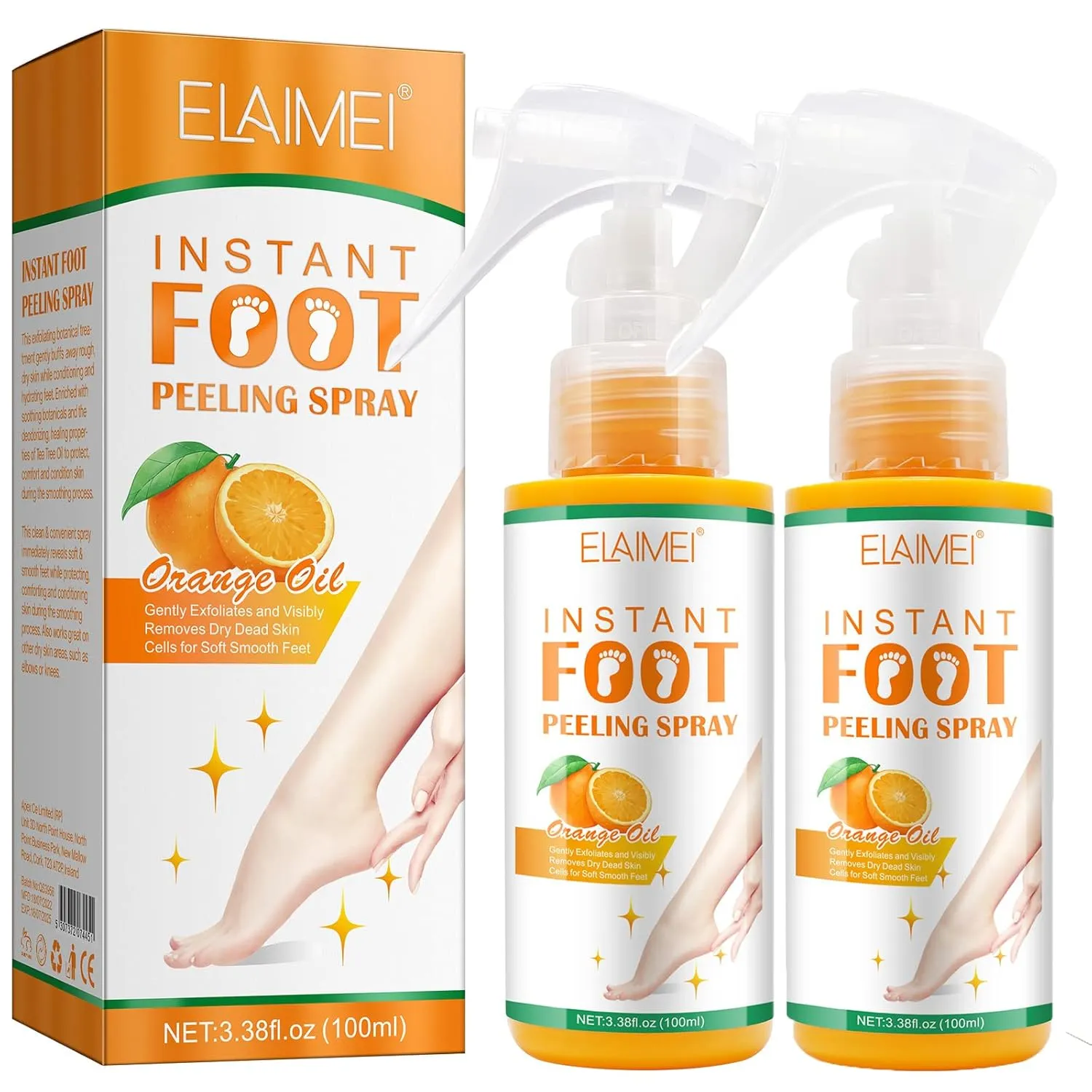Callus Remover for Feet, Instant Foot Peeling Spray, Feet Scrubber Dead Skin Remover Cracked Heels Softener, Works Great with Any Foot File or Scrubber, Hydrating Exfoliating Spray (2 PCS,Orange)