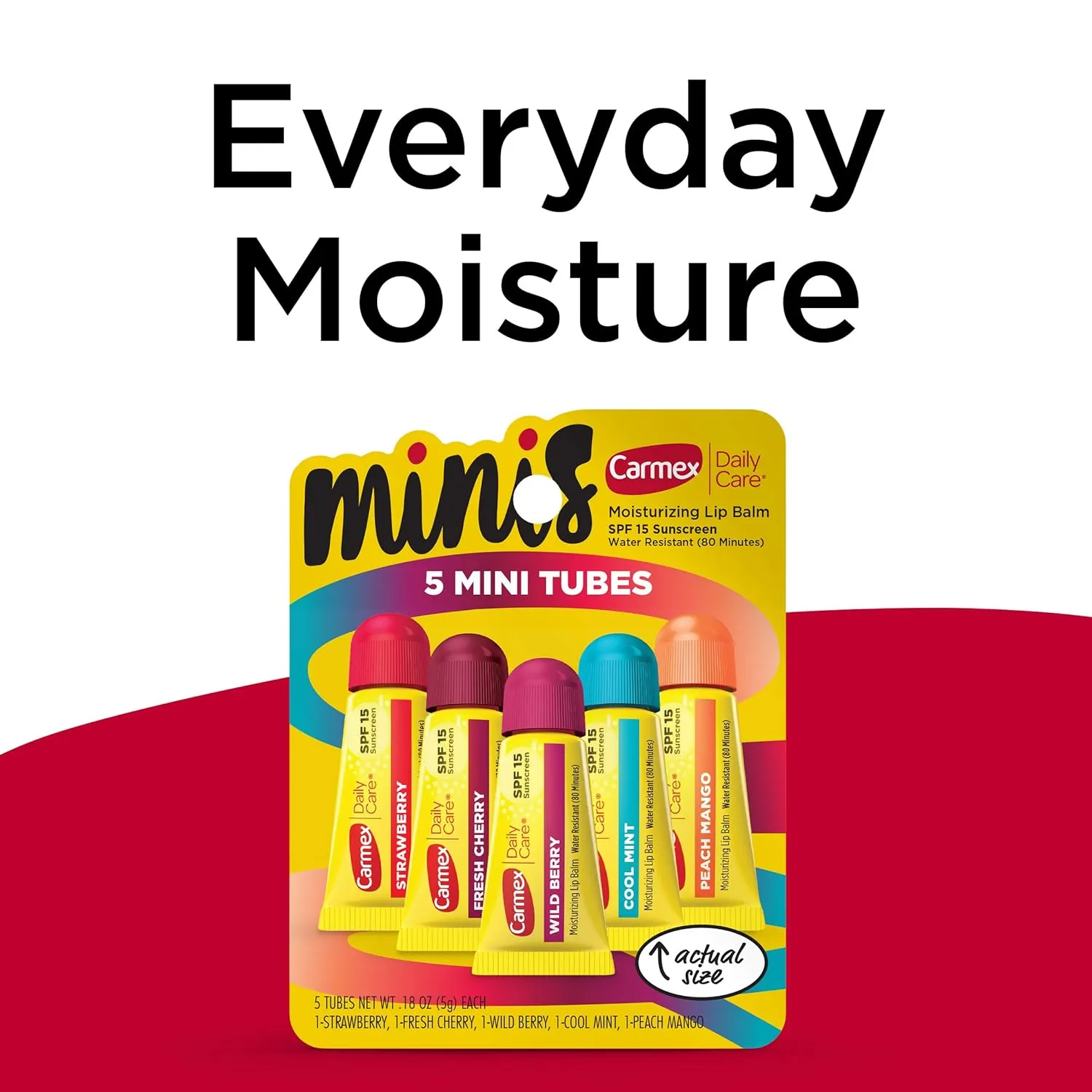 Carmex Daily Care Minis Moisturizing Lip Balm Tubes, SPF 15, Multi-Flavor Lip Balm Pack, 25 Count (5 Packs of 5)
