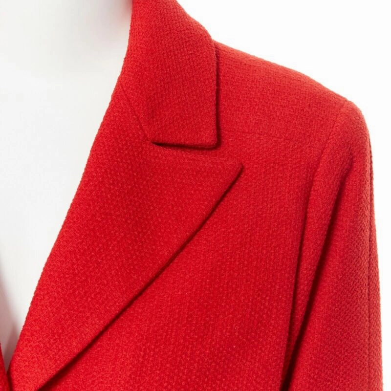 CHANEL 98A vintage lipstick red tweed peak lapel copper CC blazer jacket FR44