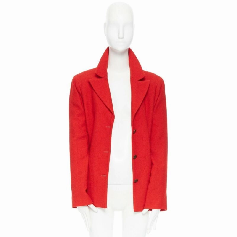 CHANEL 98A vintage lipstick red tweed peak lapel copper CC blazer jacket FR44