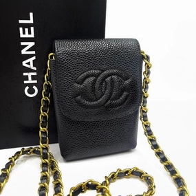 CHANEL Vintage Mini Flap Caviar Leather Pouch Cigarette Case Crossbody