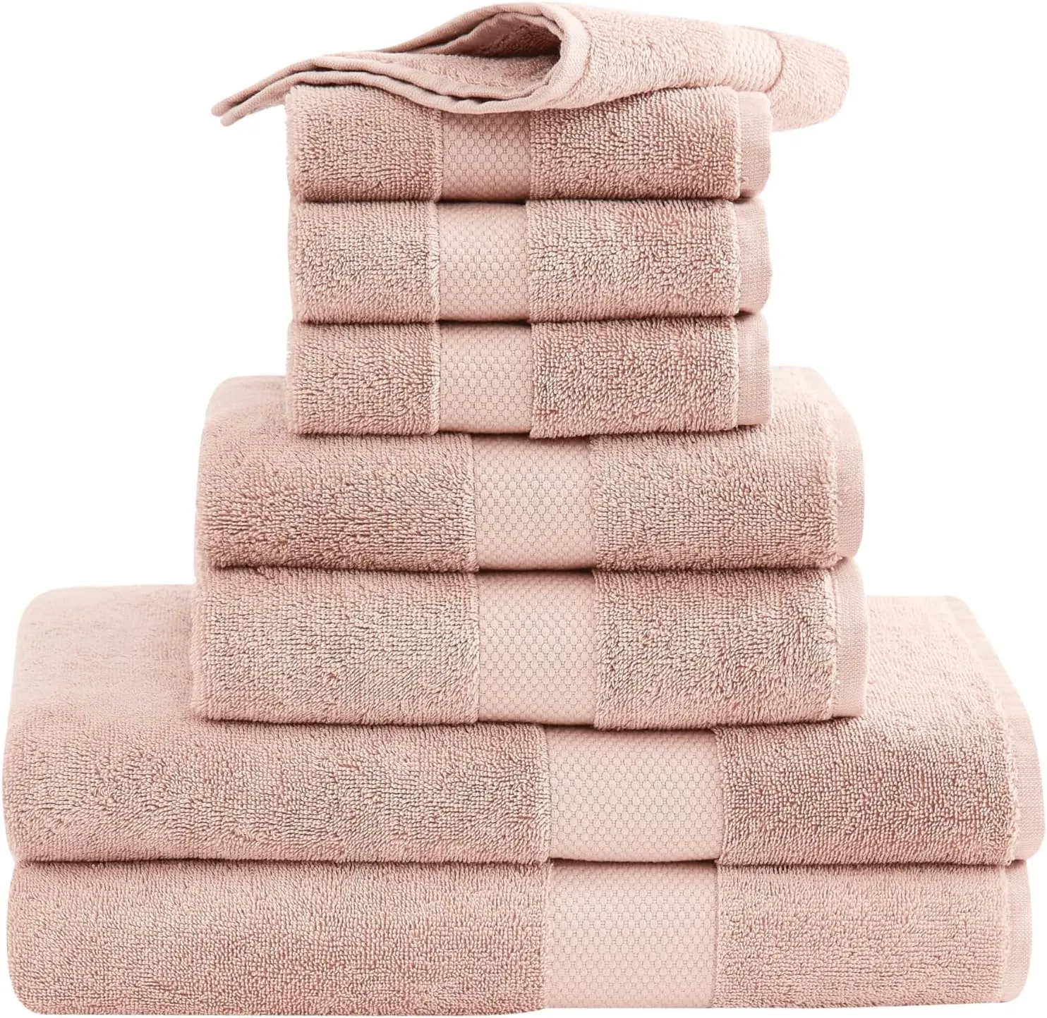 Christian Siriano NY Plush Turkish Cotton 8 Piece Towel Set in Blush, Solid Color Themed, Oeko-TEX Certified Confidence