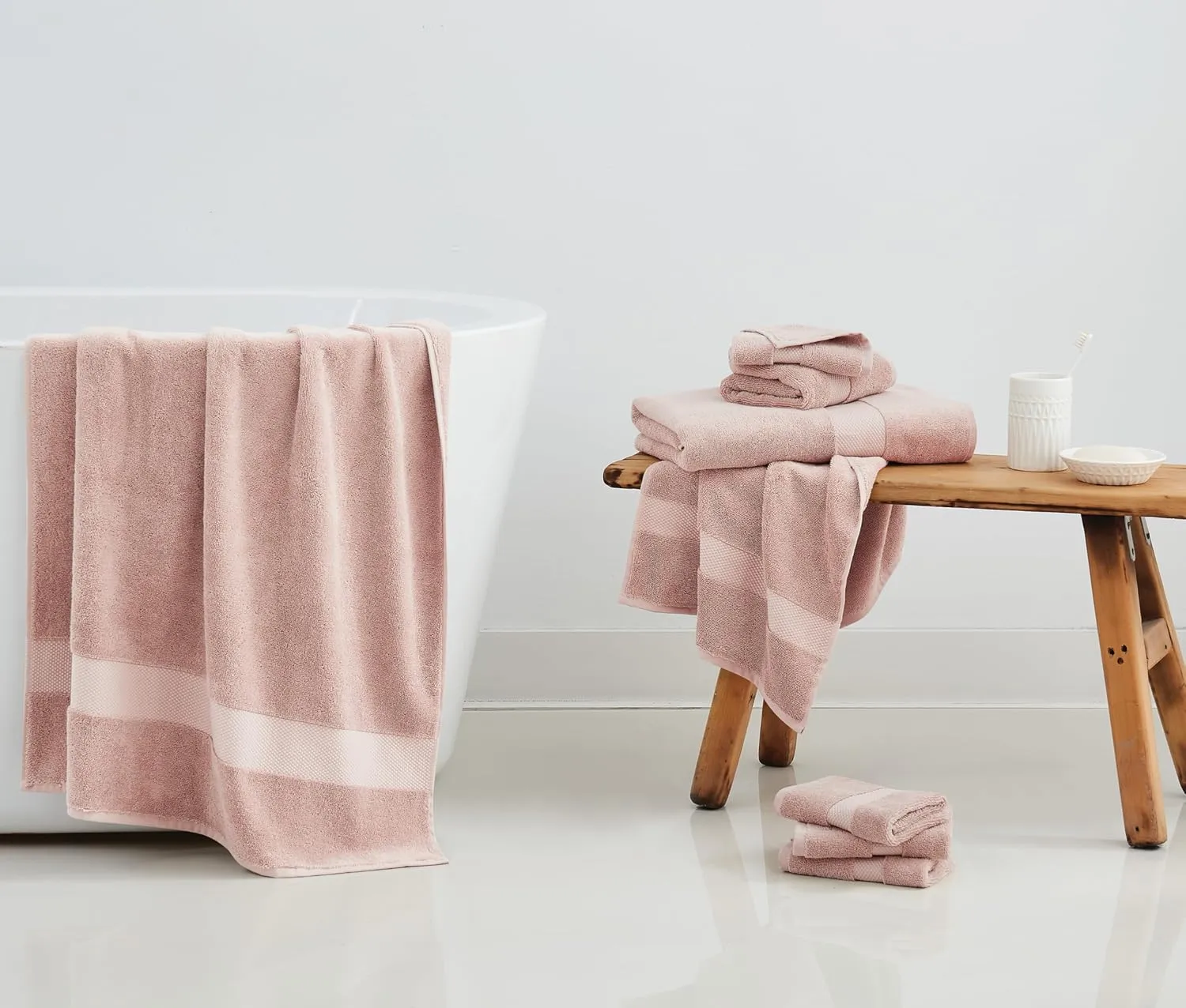 Christian Siriano NY Plush Turkish Cotton 8 Piece Towel Set in Blush, Solid Color Themed, Oeko-TEX Certified Confidence