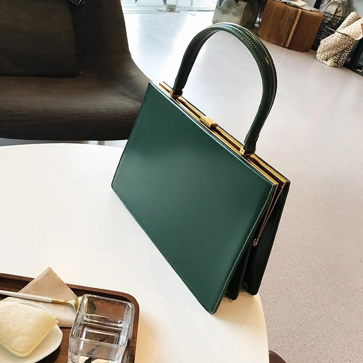 Clip Closure Luxury Genuine Leather Women's Handbag Temperament Age Reduction Commuter Bag