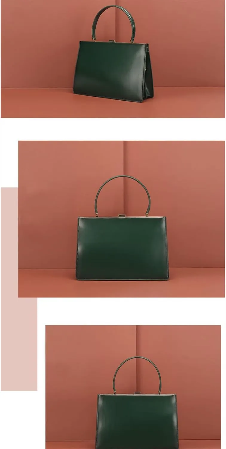 Clip Closure Luxury Genuine Leather Women's Handbag Temperament Age Reduction Commuter Bag