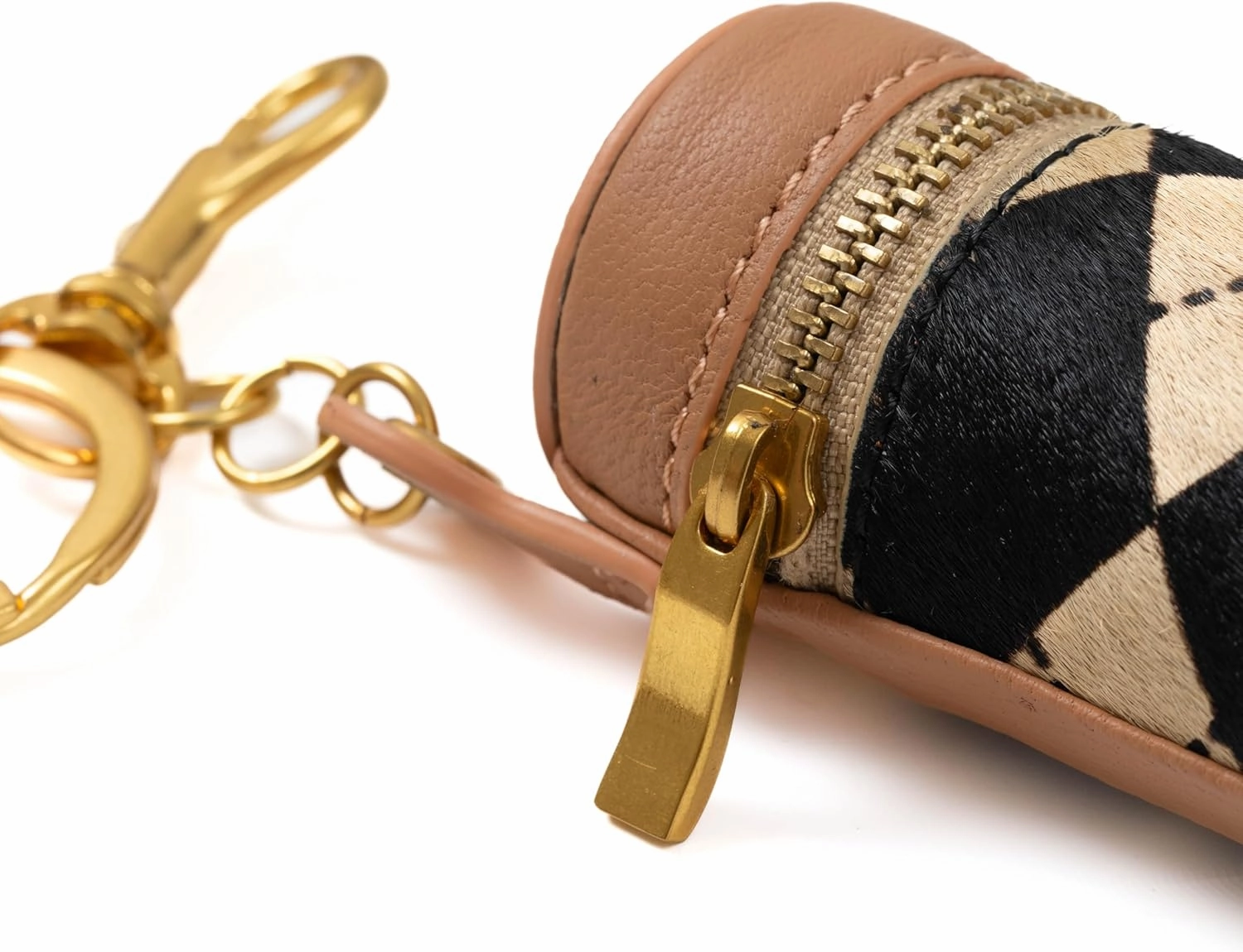 Cockatoo Nappa Leaeher Zipper Lipstick Case with Keyring Chapstick Holder Keychain