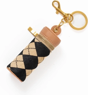 Cockatoo Nappa Leaeher Zipper Lipstick Case with Keyring Chapstick Holder Keychain
