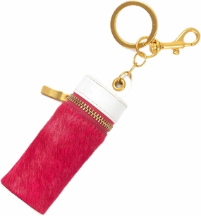 Cockatoo Nappa Leaeher Zipper Lipstick Case with Keyring Chapstick Holder Keychain