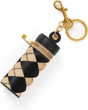 Cockatoo Nappa Leaeher Zipper Lipstick Case with Keyring Chapstick Holder Keychain