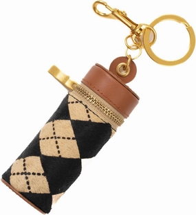Cockatoo Nappa Leaeher Zipper Lipstick Case with Keyring Chapstick Holder Keychain