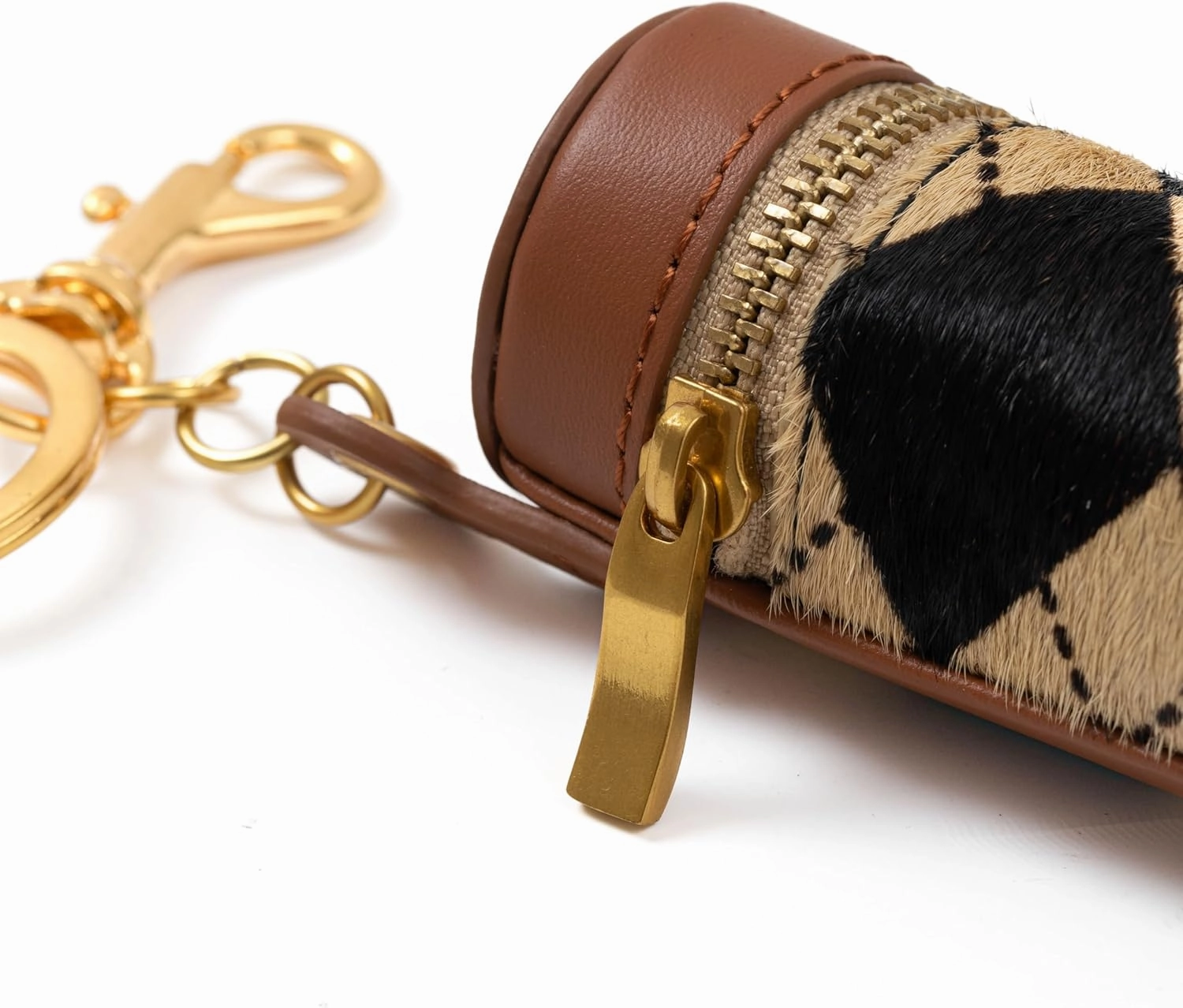 Cockatoo Nappa Leaeher Zipper Lipstick Case with Keyring Chapstick Holder Keychain