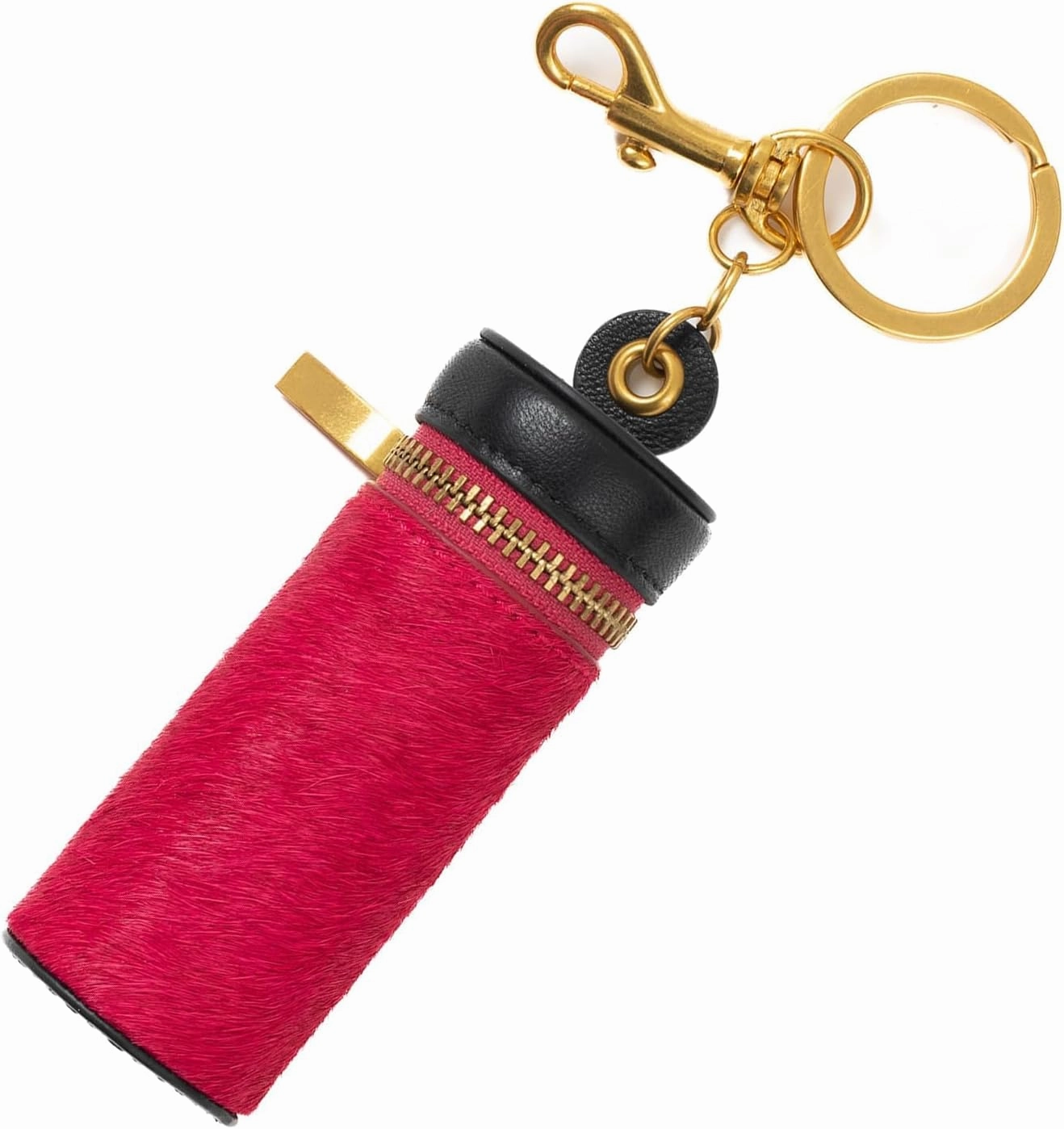 Cockatoo Nappa Leaeher Zipper Lipstick Case with Keyring Chapstick Holder Keychain