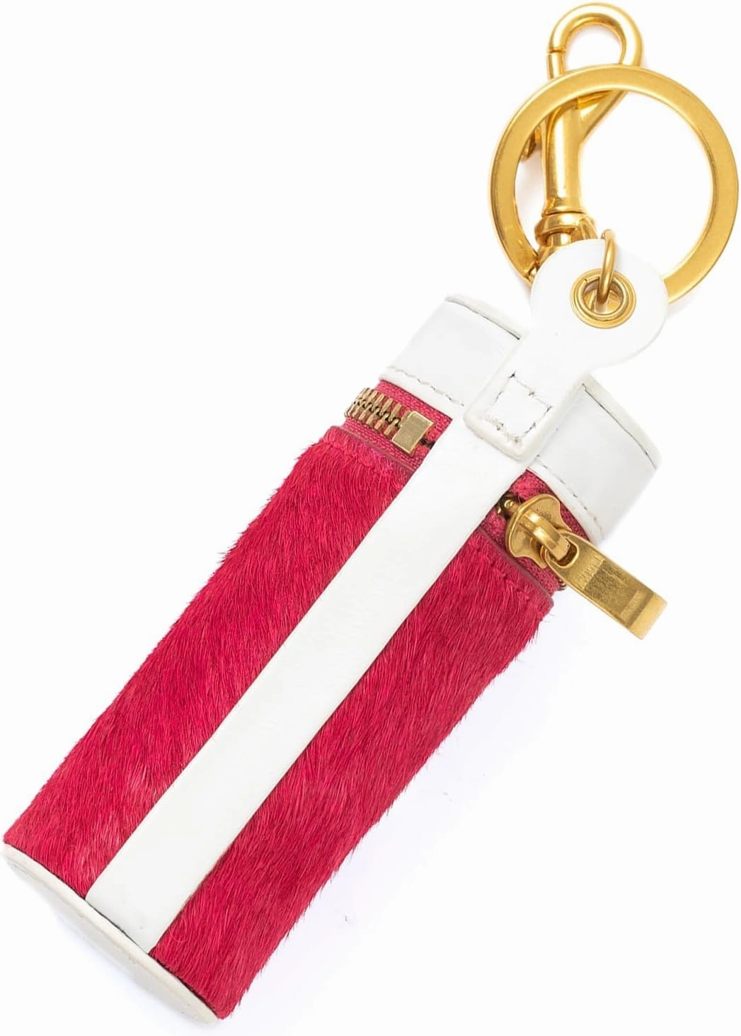 Cockatoo Nappa Leaeher Zipper Lipstick Case with Keyring Chapstick Holder Keychain