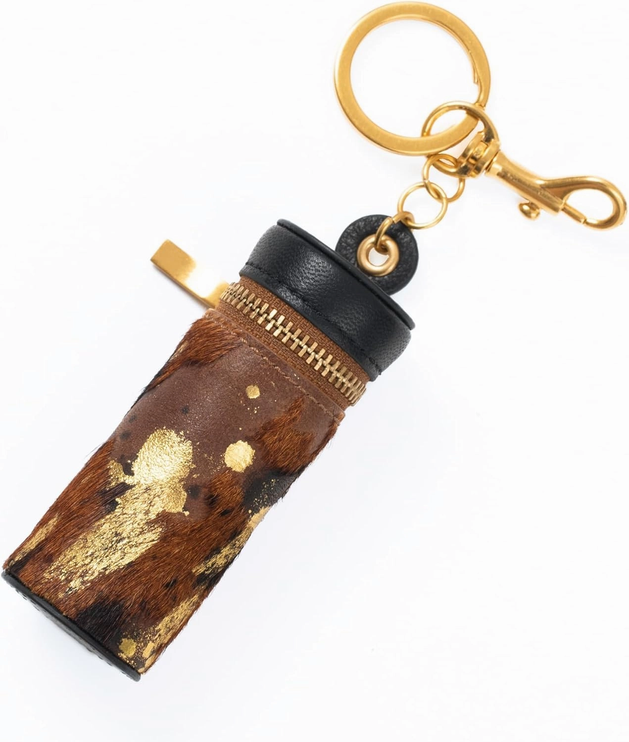 Cockatoo Nappa Leaeher Zipper Lipstick Case with Keyring Chapstick Holder Keychain