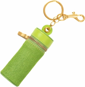 Cockatoo Nappa Leaeher Zipper Lipstick Case with Keyring Chapstick Holder Keychain
