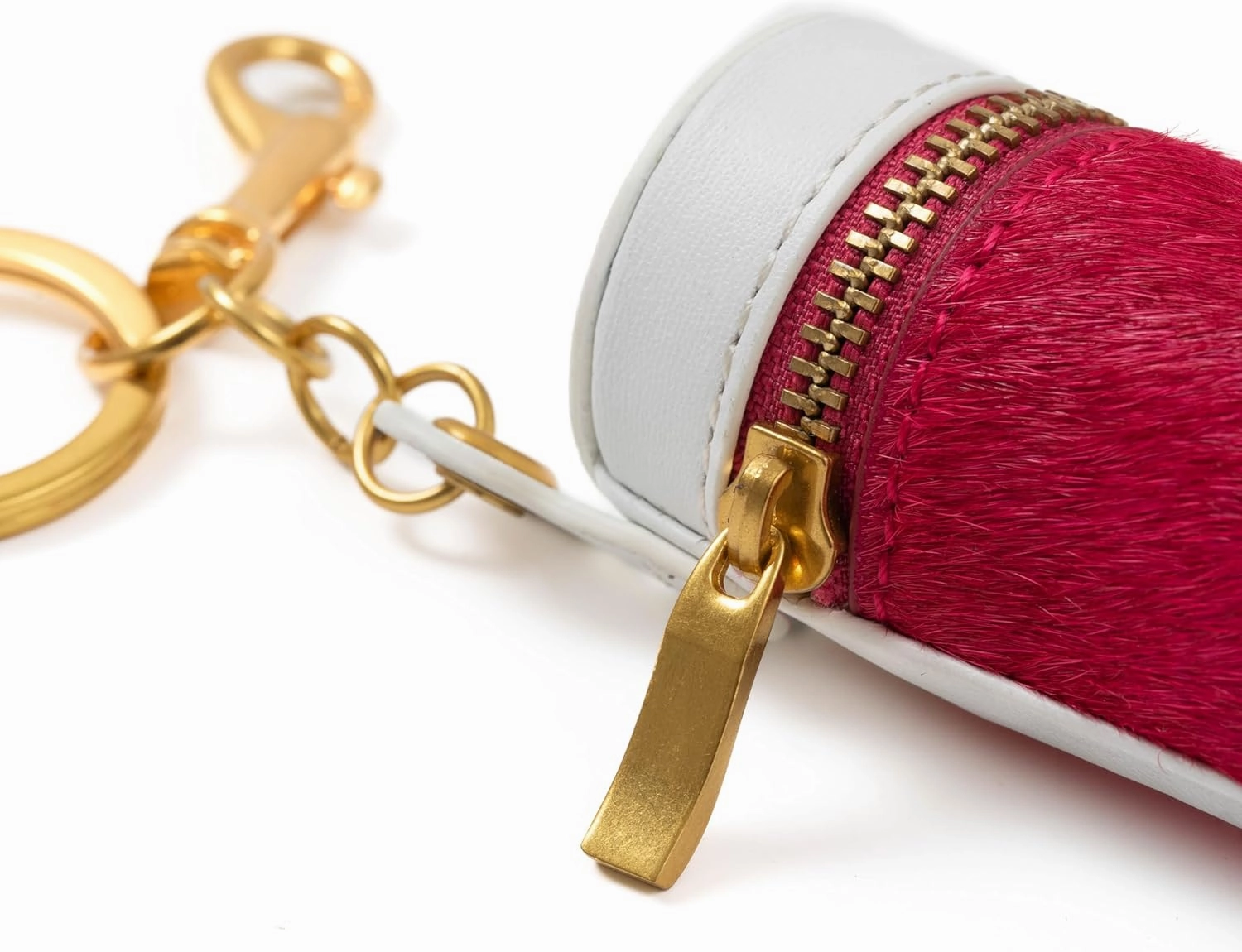 Cockatoo Nappa Leaeher Zipper Lipstick Case with Keyring Chapstick Holder Keychain