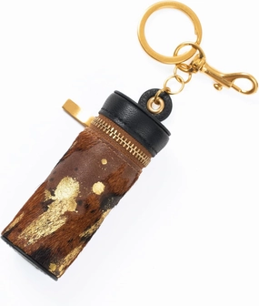 Cockatoo Nappa Leaeher Zipper Lipstick Case with Keyring Chapstick Holder Keychain