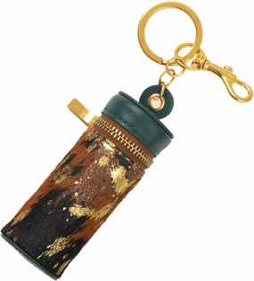 Cockatoo Nappa Leaeher Zipper Lipstick Case with Keyring Chapstick Holder Keychain