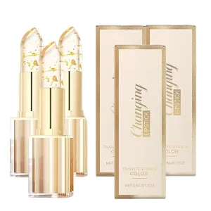 Color Changing Lipstick, Transparente Transferproof Gold Color Changing Lip Stick for Women, Long Lasting 24 Hours Moisturizing Glossy Shine Lip Gloss, Deep Nourishment (Gold, 3.6g) (3PCS)