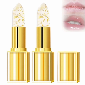 Color Changing Lipstick, Gold Crystal Color Changing Lipstick, Transparente Gold Crystal Lip Gloss for Women (B-2PCS)