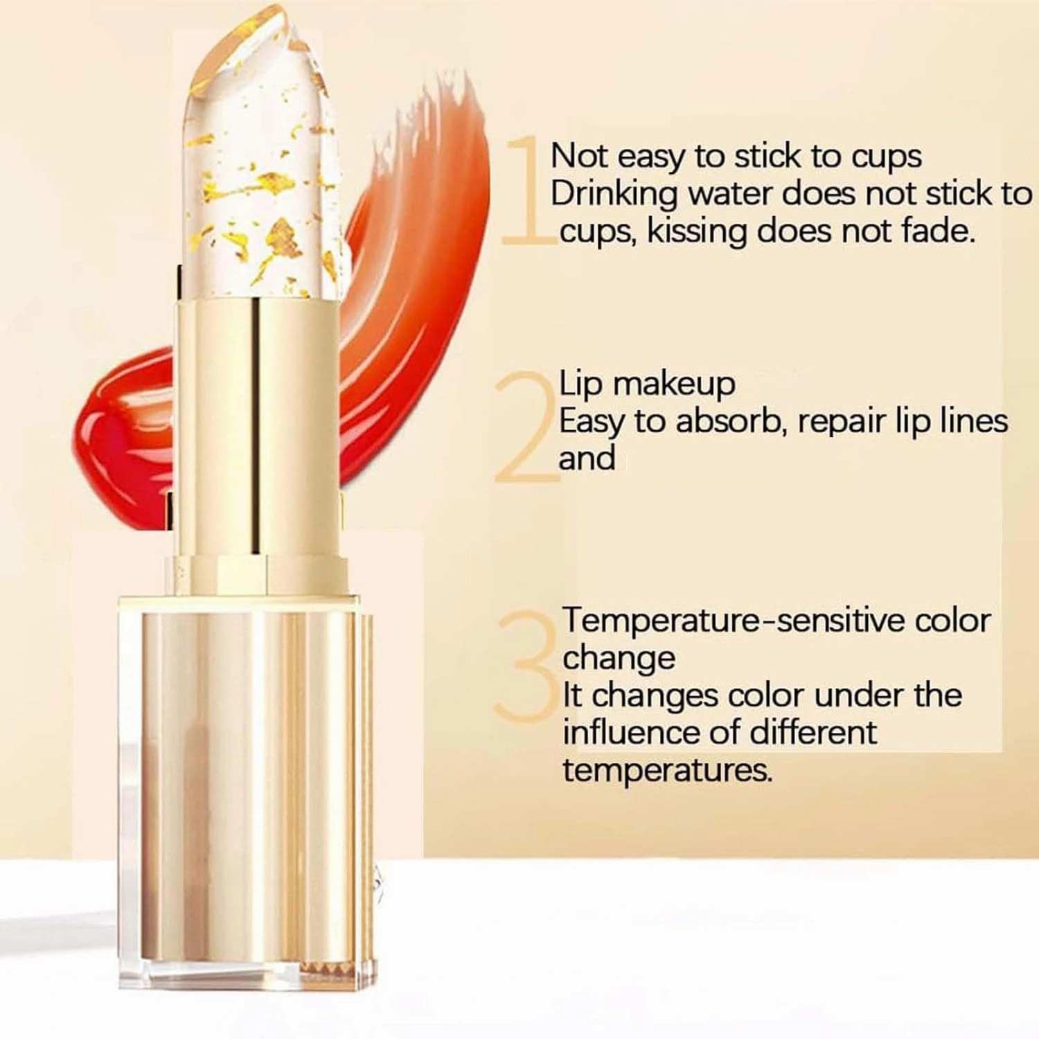 Color Changing Lipstick, Gold Crystal Color Changing Lipstick, Transparente Gold Crystal Lip Gloss for Women (B-2PCS)