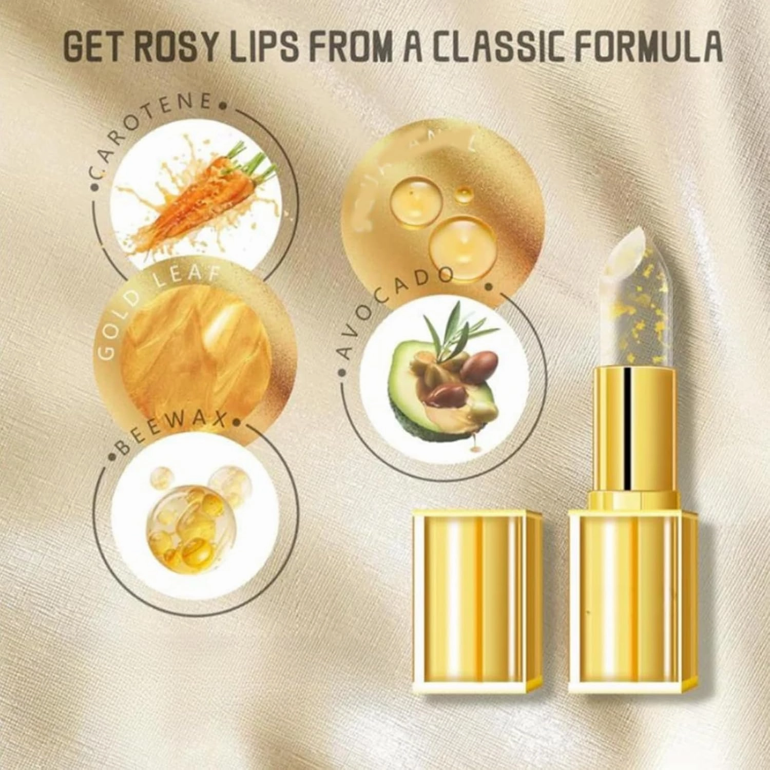 Color Changing Lipstick, Gold Crystal Color 𝐂𝐡𝐚𝐧𝐠𝐢𝐧𝐠 𝗟𝗶𝗽𝘀𝘁𝗶𝗰𝗸, Labial Cambia De Color (1 Pc)