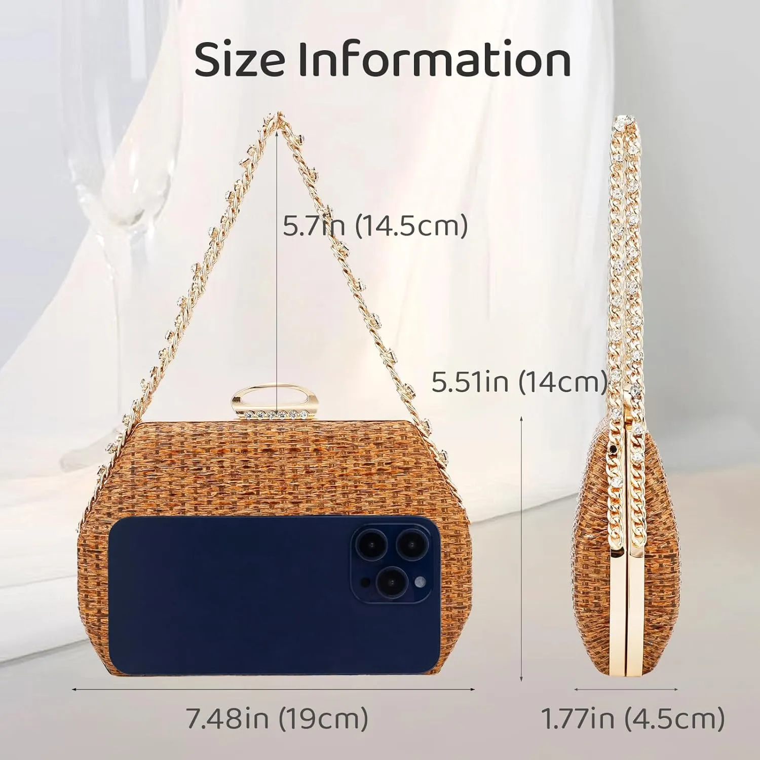 Comeon Straw Clutch Bags for Women Evening Handbag with Rhinestone Handle Hand-Woven Summer Beach Bag Party Formal Purse