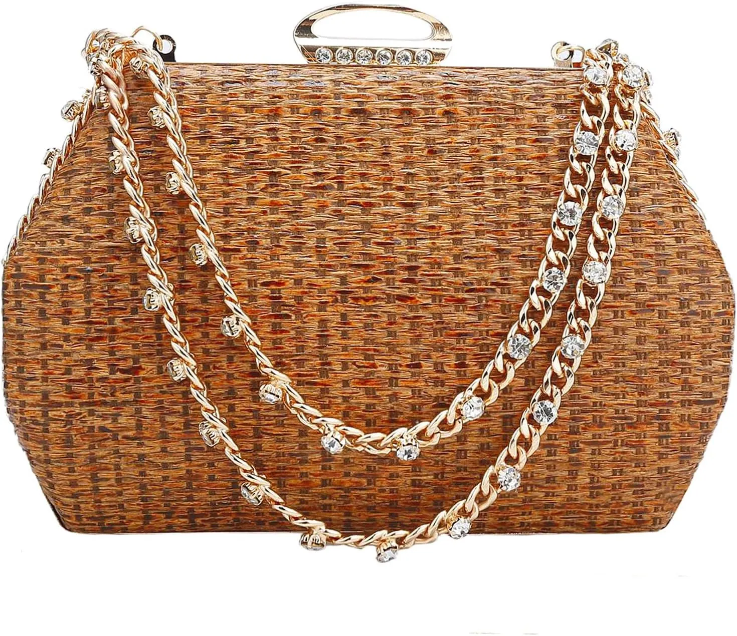 Comeon Straw Clutch Bags for Women Evening Handbag with Rhinestone Handle Hand-Woven Summer Beach Bag Party Formal Purse