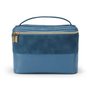 Conair Travel Makeup Bag, Large Toiletry and Cosmetic Bag, Perfect Size for Use At Home or Travel, Train Case Shape in Blue Suede-Like Material