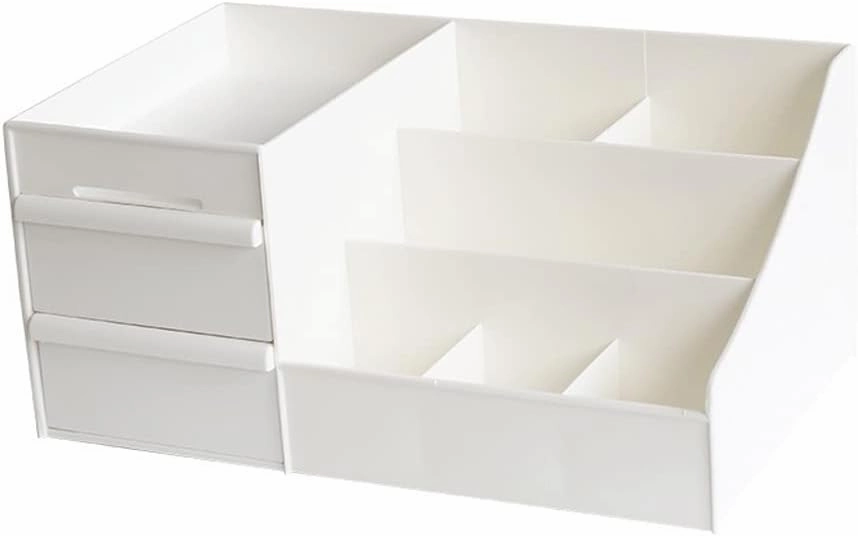 Cosmetic Storage Box Desktop White with Drawer Storage Box Desktop Storage Box Lipstick Storage Basket Suitable for Bathroom Bedroom Dresser Decorative Makeup Case, Gold