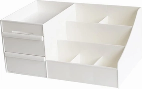 Cosmetic Storage Box Desktop White with Drawer Storage Box Desktop Storage Box Lipstick Storage Basket Suitable for Bathroom Bedroom Dresser Decorative Makeup Case, Gold