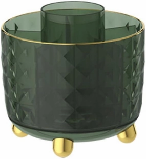 Cosmetic Storage Box Large Rotating Desktop Dressing Table Lipstick Eye Shadow Makeup Brush Tube Organizer (Dark green gold,Without lid)