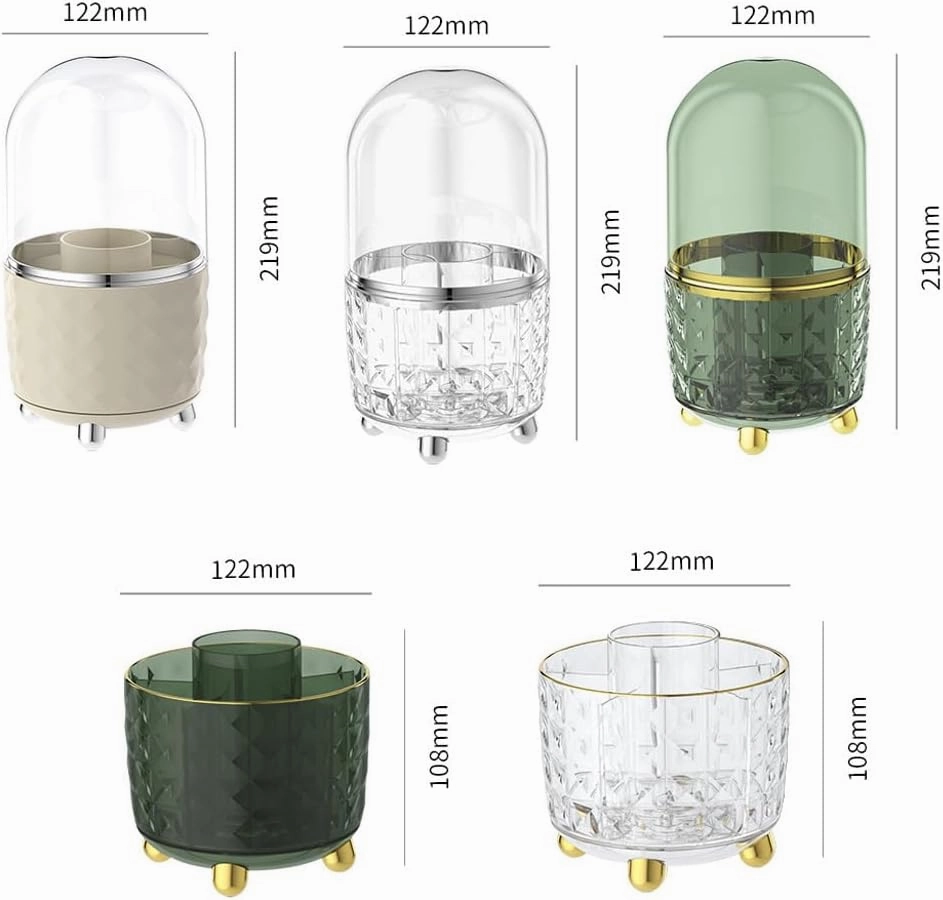 Cosmetic Storage Box Large Rotating Desktop Dressing Table Lipstick Eye Shadow Makeup Brush Tube Organizer (Dark green gold,Without lid)