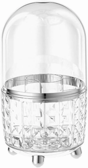 Cosmetic Storage Box Large Rotating Desktop Dressing Table Lipstick Eye Shadow Makeup Brush Tube Organizer (Transparent silver,With lid)