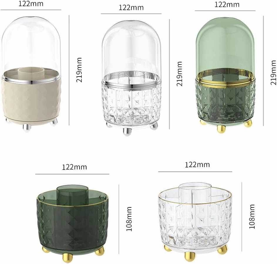 Cosmetic Storage Box Large Rotating Desktop Dressing Table Lipstick Eye Shadow Makeup Brush Tube Organizer (Transparent silver,With lid)