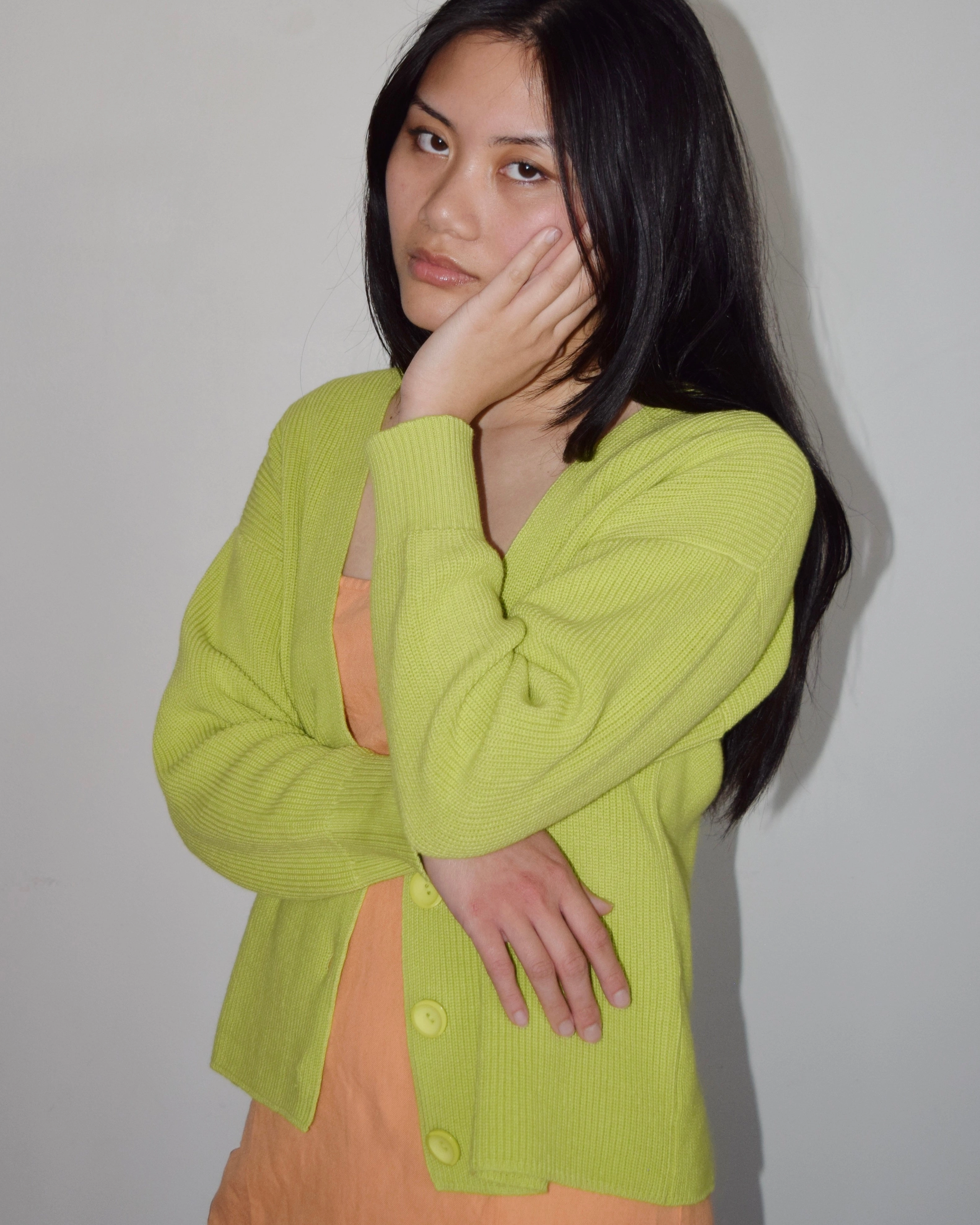 Cotton Cardigan in Highlighter Citron