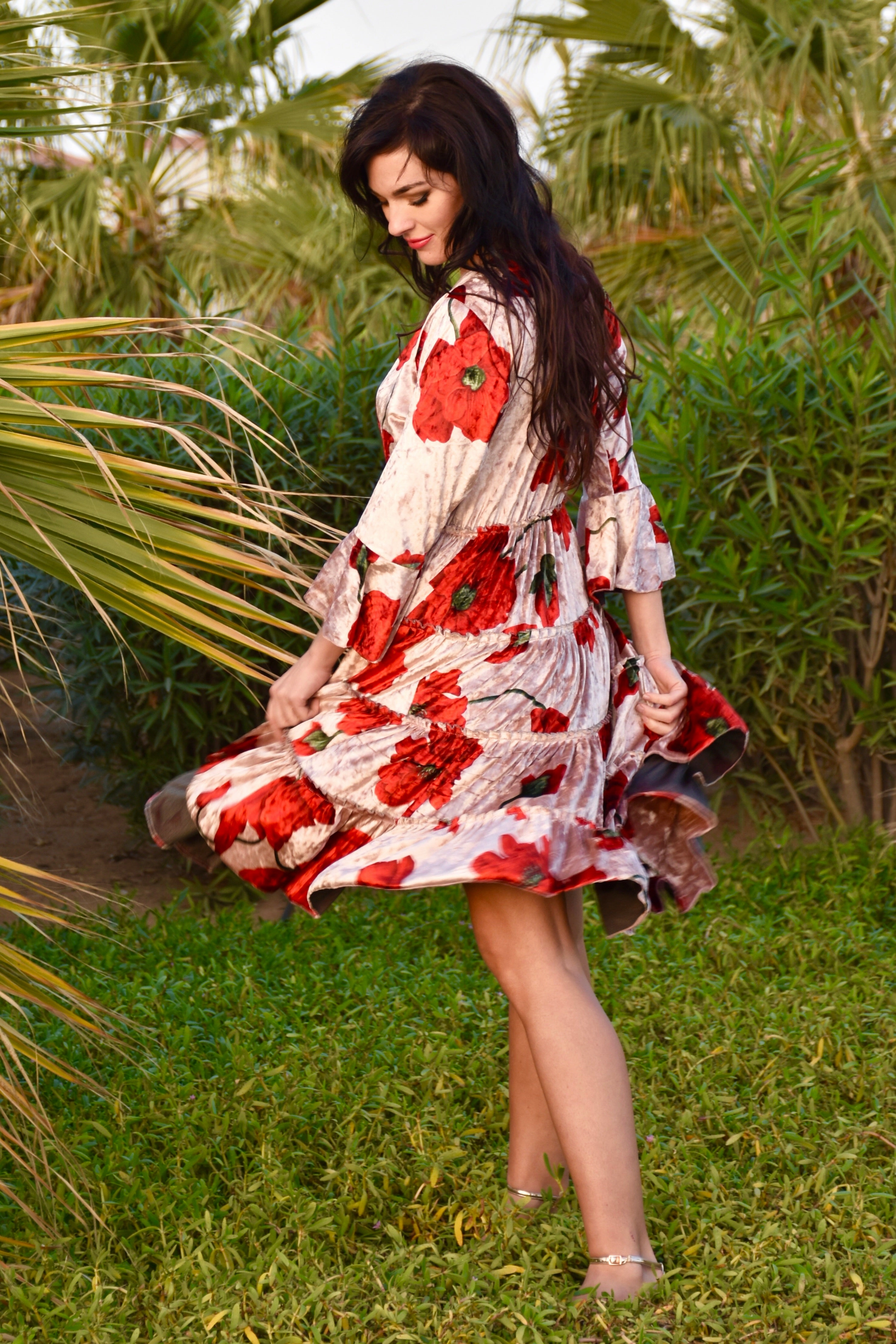 Crushed velvet flared dress
