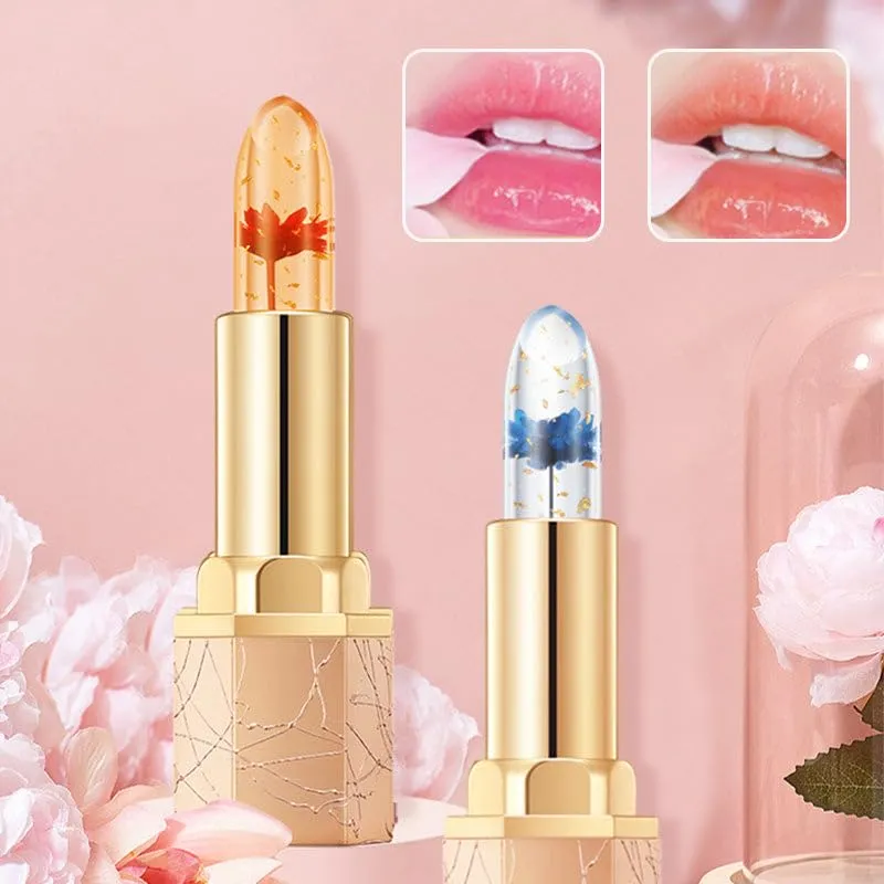 Crystal Flower Temp - Change Jelly Lipstick | Thousand - Color Lip Magic | Hydrating Tinted Lipstick | Glossy Shiny Finish | Long Lasting & Waterproof Lipsticks (2 PCS - Rose)