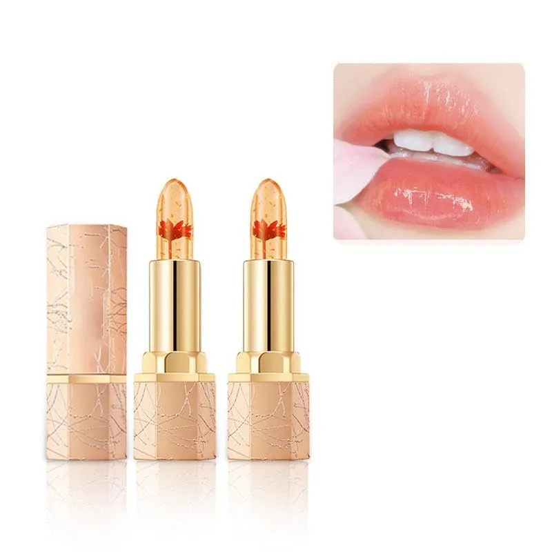 Crystal Flower Temp - Change Jelly Lipstick | Thousand - Color Lip Magic | Hydrating Tinted Lipstick | Glossy Shiny Finish | Long Lasting & Waterproof Lipsticks (2 PCS - Rose)