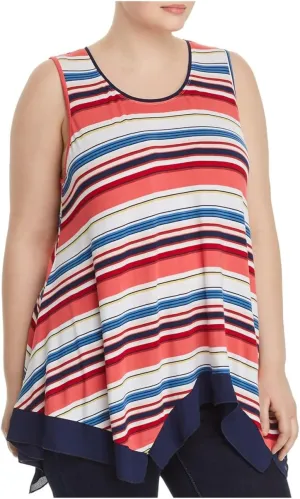Cupio Womens Plus Striped Sleeveless Tank Top Multi 1X