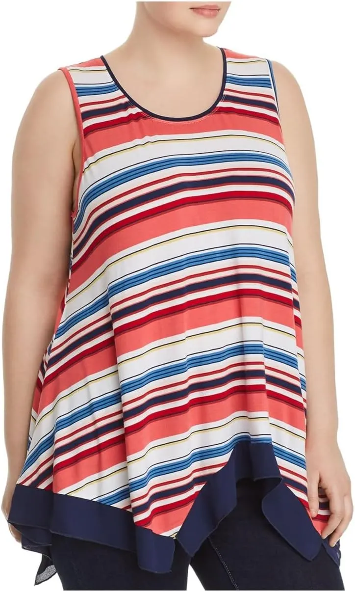 Cupio Womens Plus Striped Sleeveless Tank Top Multi 1X